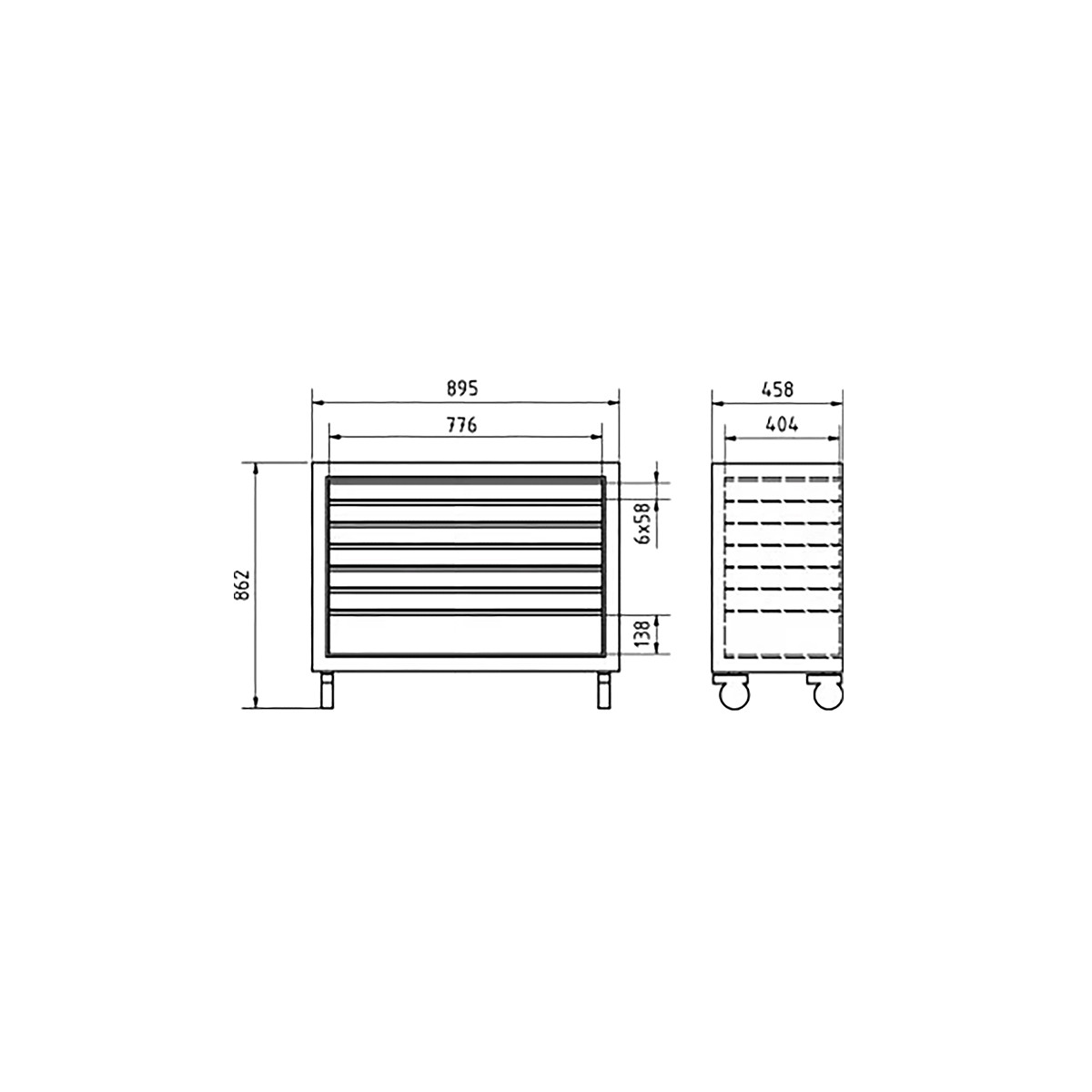 Servante longue 90cm - 7 tiroirs (roulettes)