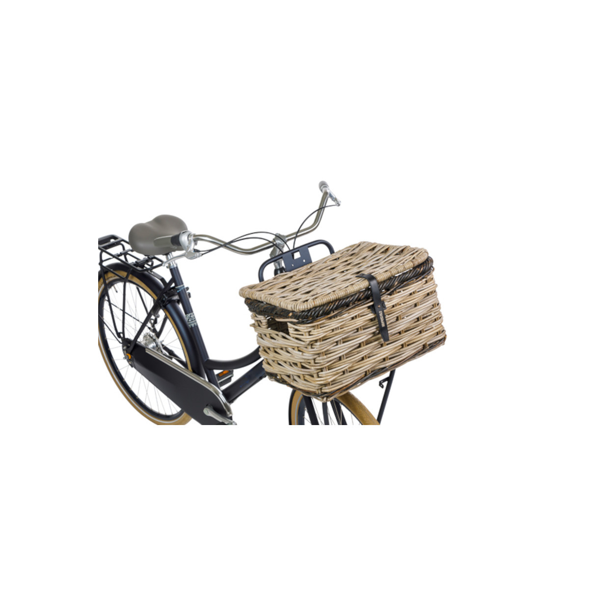 Basil Dijon L Panier de vélo avant, avec couvercle,gris/noir