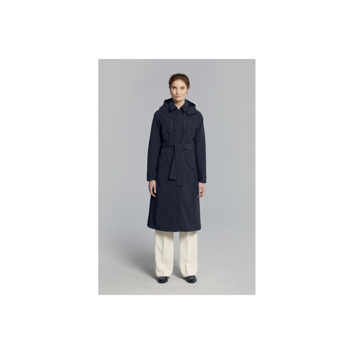 Basil Mosse veste de pluie femmes trench-coat, Bleu nuit S