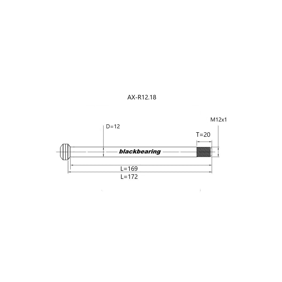 Axe de roue arrière BLACKBEARING 172-M12x1-20mm
