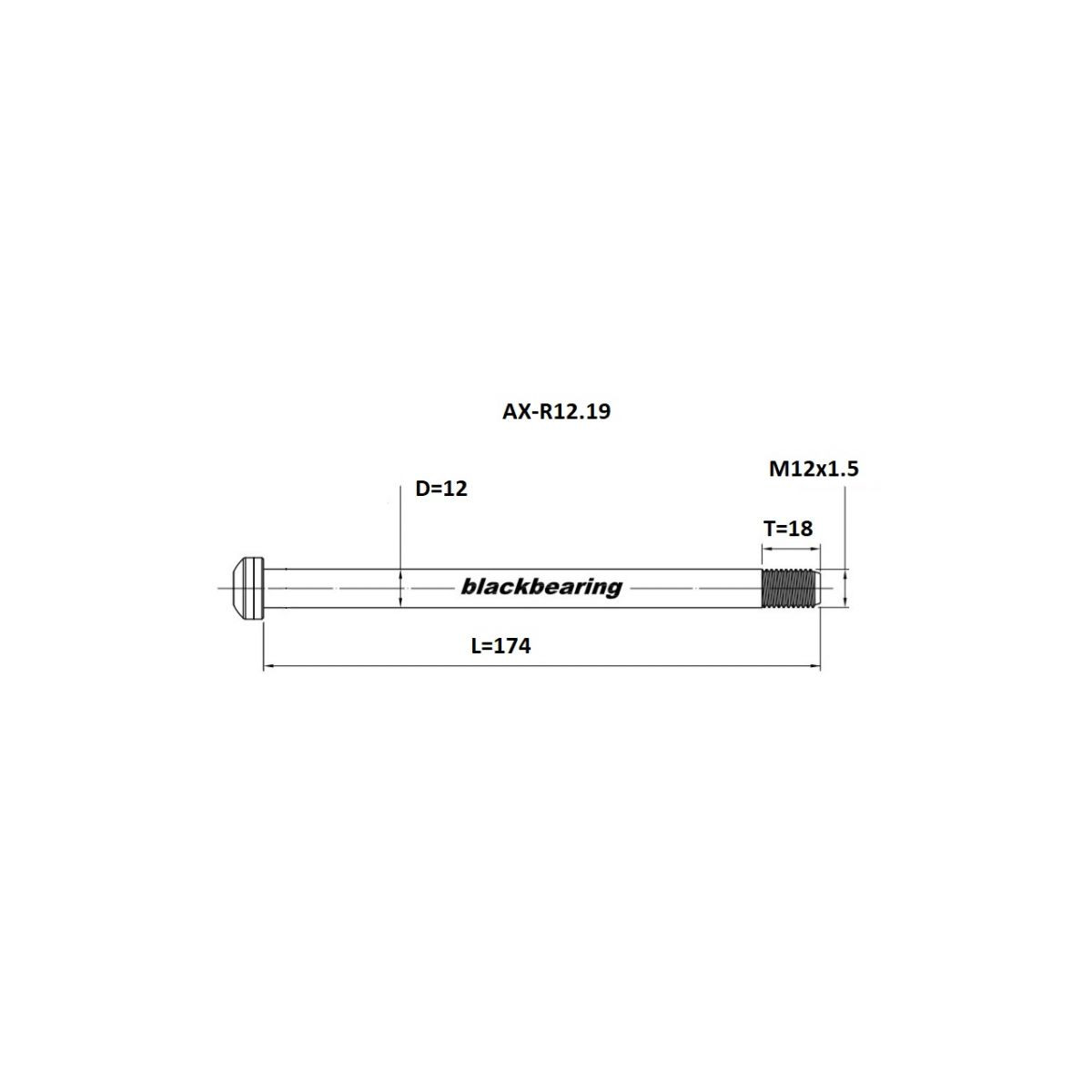 Axe de roue arrière BLACKBEARING 174-M12x1.5-18mm