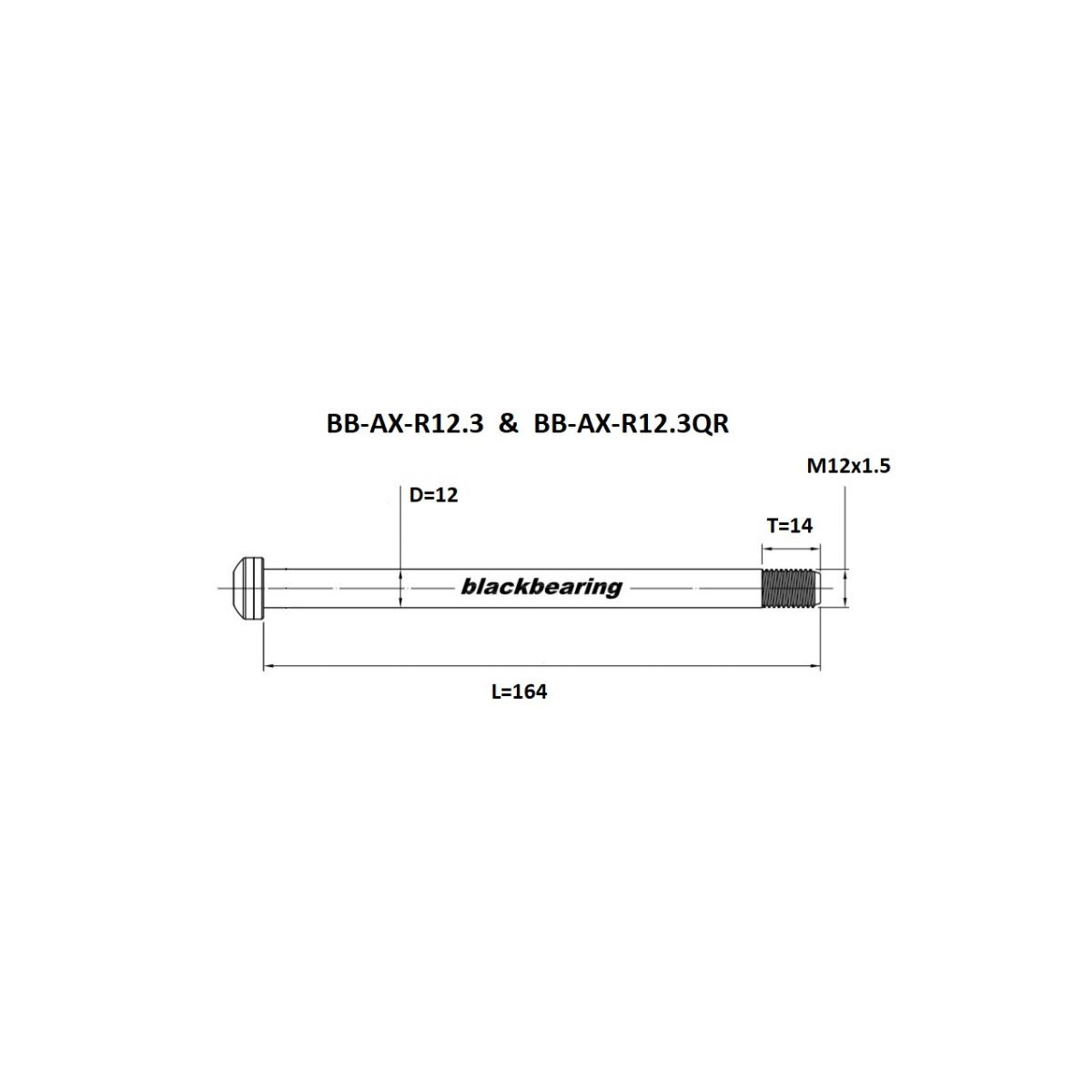 Axe de roue arrière levier rapide BLACKBEARING 164-M12x1.5-14mm