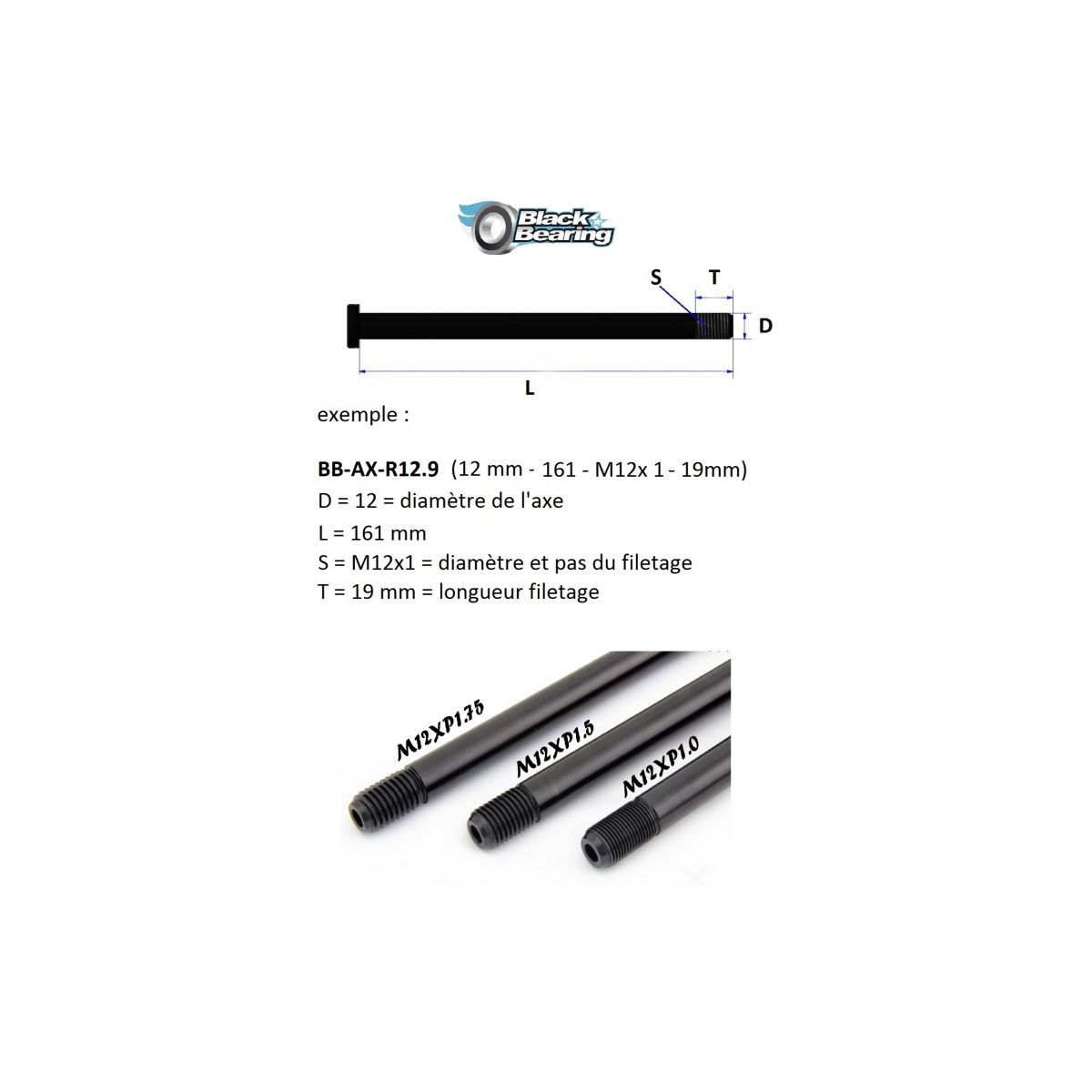 Axe de roue arrière levier rapide BLACKBEARING 159-M12x1-15mm