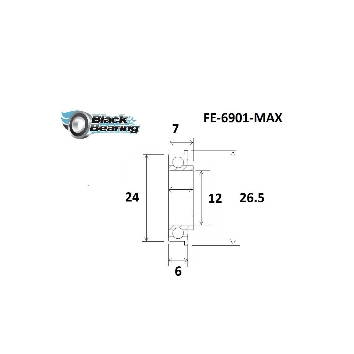 Roulement avec bague allongée BLACKBEARING 12 x 24/26 x 5/7mm MAX