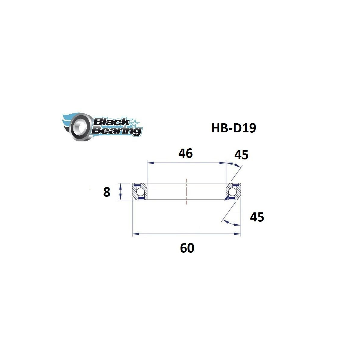 Roulement de direction BLACKBEARING 46 x 60 x 8mm - 45/45°