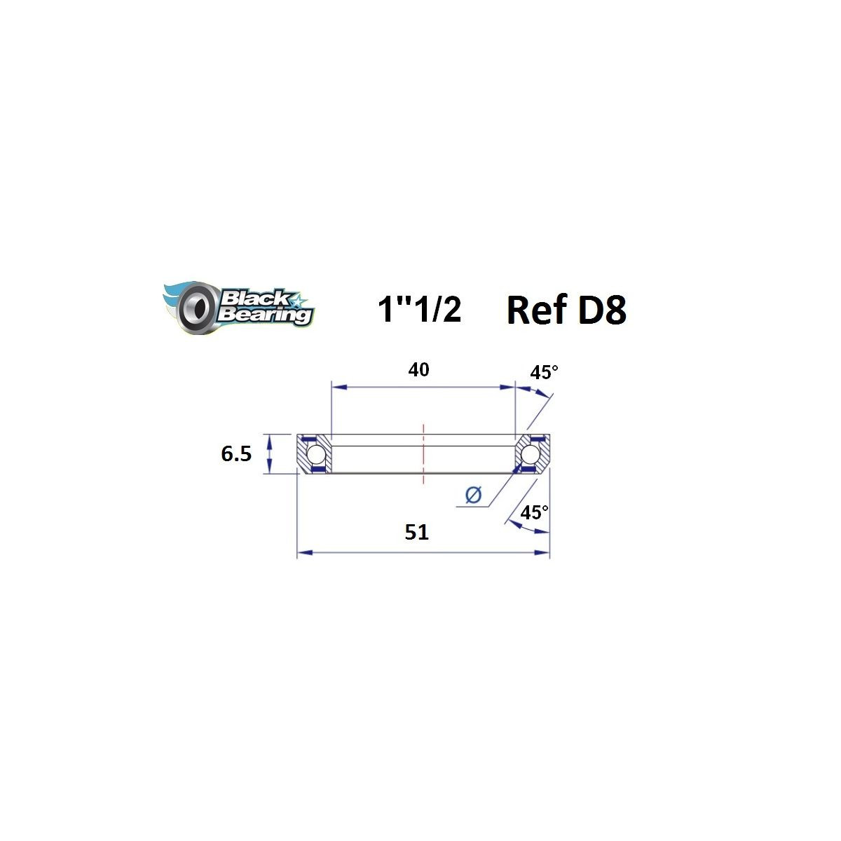 Roulement de direction BLACKBEARING 40 x 51 x 6.5mm - 45/45°